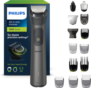 Philips Recortadora de Barba Serie 7000, Máquina Cortar Pelo, Cortapelos Hombre, Kit 15 en 1 Para Cara, Pelo, Orejas, Nariz y Cuerpo,120min de uso, En Seco y Húmedo, Recargable, Funda, MG7950/15.